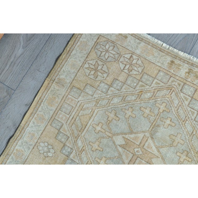 Khaki and Baby Blue Oushak Turkish Rug For Sale - Image 9 of 11