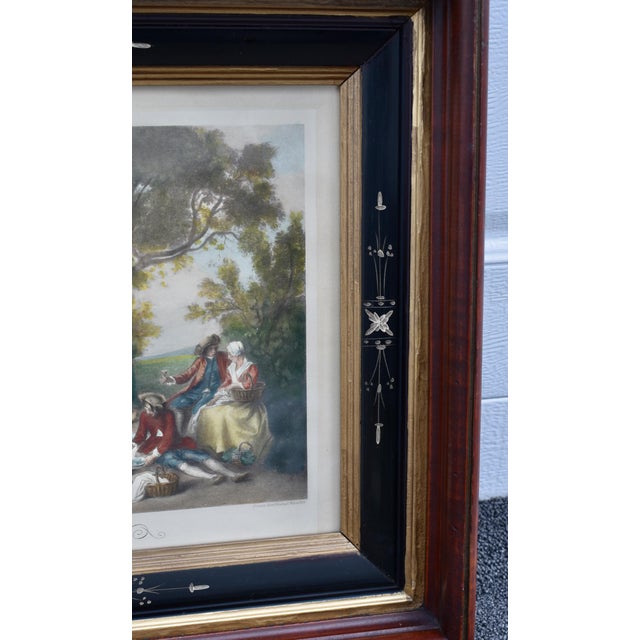 Brown Antique Lithograph Walnut Ebonized Victorian Style Frame Rococo Style Print For Sale - Image 8 of 16