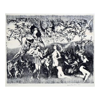 1980s "The Visitation" Surrealist Figurative Etching by Herbert L. Fink For Sale