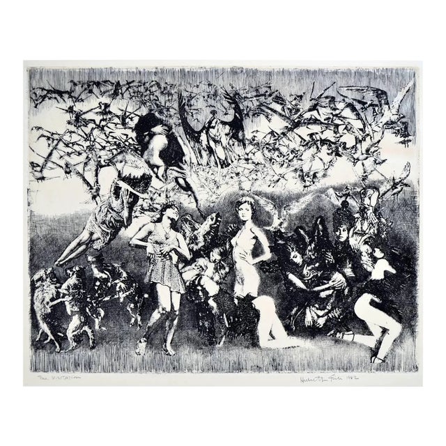 1980s "The Visitation" Surrealist Figurative Etching by Herbert L. Fink For Sale