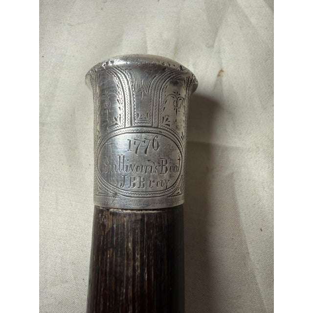 Rare Antique 1776 Battle of Sullivan's Island Boat JBB Silver Walking Stick Cane For Sale In New York - Image 6 of 13