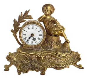 Mid-Century Mantel Bronze Clock with Boy Figurine, France, 1960s