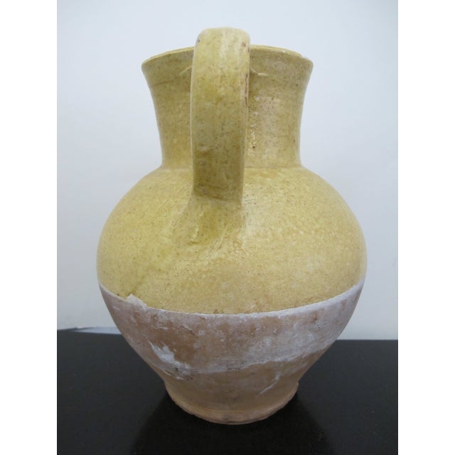 French Antique 19thc French Glazed Yellow Confit Pottery Cruche Jug Pitcher 9 1/2" For Sale - Image 3 of 10