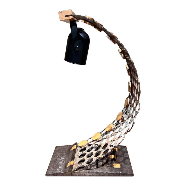 1970s Studio Desk Lamp Perforated Iron Art For Sale