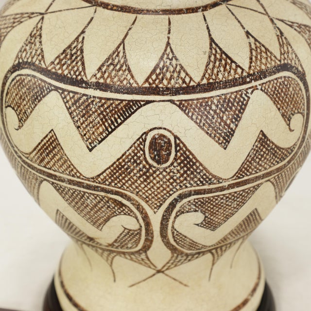 Vintage Tribal Pattern Ceramic Ginger Jar Table Lamp For Sale - Image 10 of 11