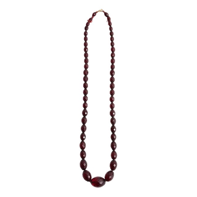 Long Vintage Red Amber Necklace, 1960s For Sale
