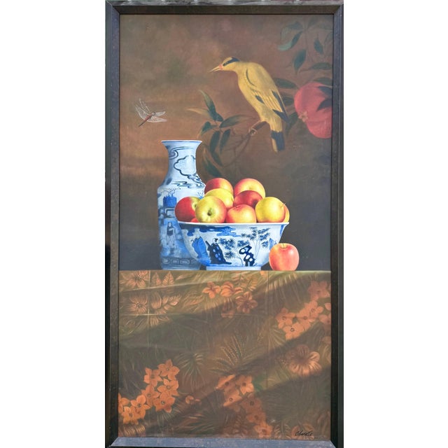 Rene Chavelle, Large Trompe L'oeil Oil Painting Rene Chavelle Belgian Hyper Realist Apples, c.1980's For Sale In Miami - Image 6 of 10