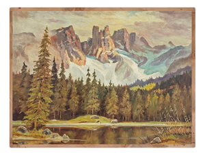 Carezza Lake and Latemar, Dolomites, 1950s, Oil on Canvas