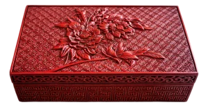 Vintage Chinese Carved Cinnabar Lacquer Box With Peony Motif