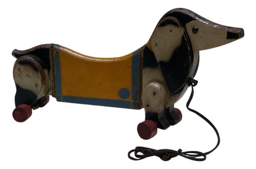 Wooden Dachshund Pull Toy on Wheels, 1940s