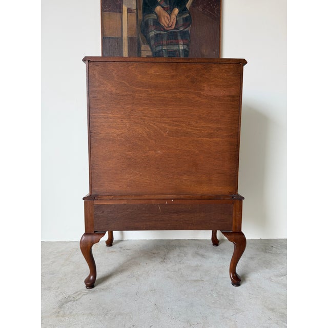 1970s Vintage Queen Anne Style Solid Cherry Slant-Front Secretary Desk For Sale - Image 5 of 12