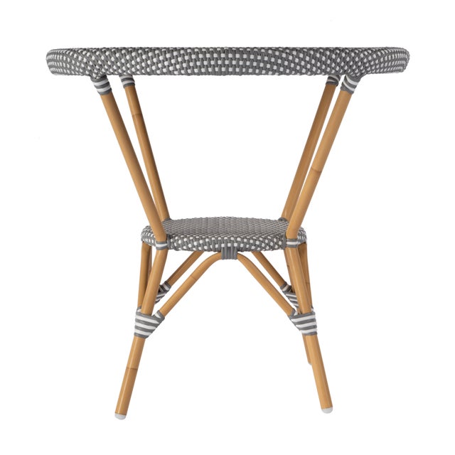 2020s Tobias 30 in. W Outdoor Round Rattan and Metal Bistro Table, Gray/White Dot / Natural Rattan Frame For Sale - Image 5 of 9