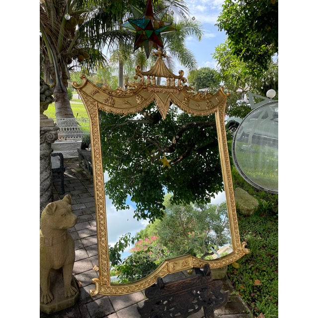 1960s Large Regency Chinoiserie Pagoda Mirror in Gold Leaf, Newly Restored, 51.5”h For Sale - Image 4 of 12