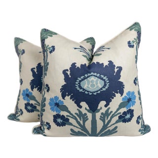 Designer Quadrille Henriot Floral Blues Pillow Covers 20x20 - a Pair For Sale