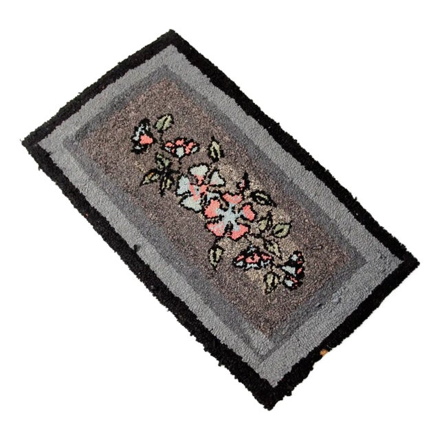 Antique Hooked Floral Accent Rug For Sale