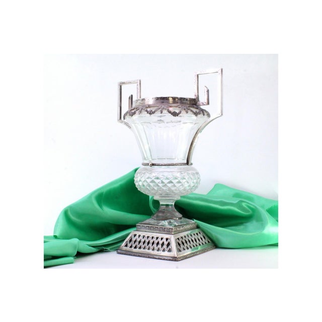 Cut Glass Vase with Silver Structure and Applications on Square Cut-Out Base For Sale - Image 4 of 10