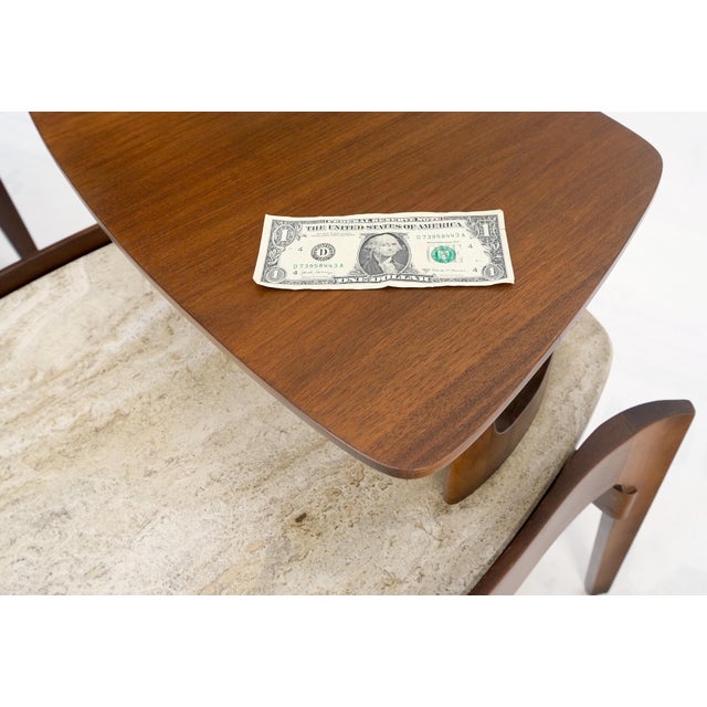 Mid-Century Modern Pair Sculptural 1970s Walnut Travertine Tops Step Side End Tables Singer Sons For Sale - Image 3 of 18