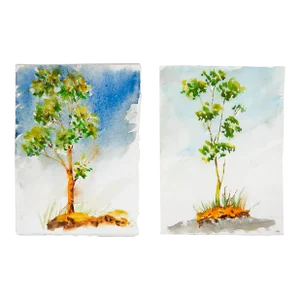 Contemporary Impressionist Tree Watercolor Paintings - a Pair