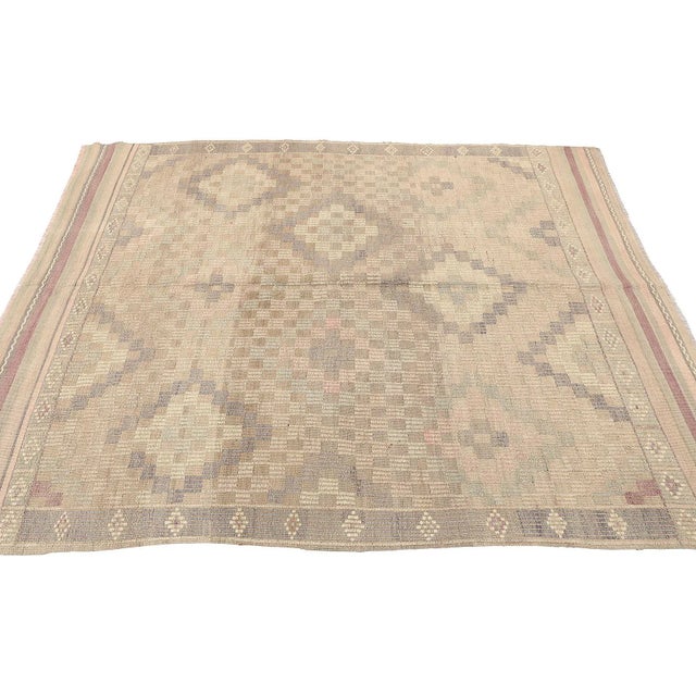 Mid 20th Century Vintage Washed Out Embroidered Rug For Sale - Image 4 of 7