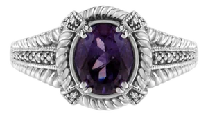 .925 Sterling Silver Prong Set Natural Oval Shape 9X7 MM Purple Amethyst Solitaire and Diamond Accent Ring (I-J Color, I1-I2 Clarity) - Ring - Size 5