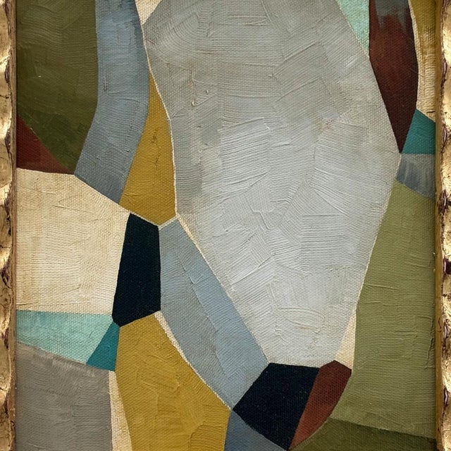 Mid-Century Modern Contemporary Abstract Oil Painting in Vintage Gold Ripple Frame For Sale - Image 3 of 6