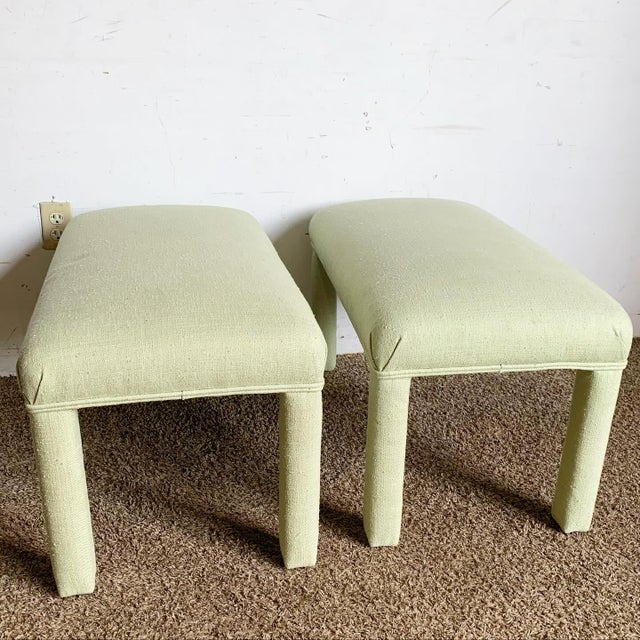 Postmodern Green Fabric Parsons Low Stools - a Pair For Sale - Image 4 of 8