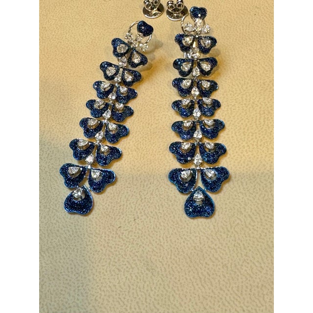6 Ct Natural Blue Sapphire & 3 Ct Diamond hanging Earrings 18Kt White Gold 3" For Sale - Image 4 of 18