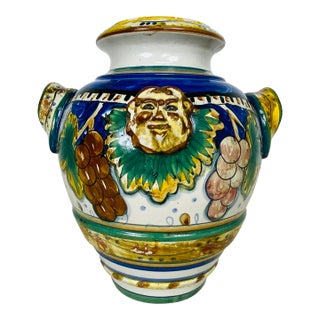 Mid 20th Century Hand Painted Italian Terra-Cotta Vase. For Sale