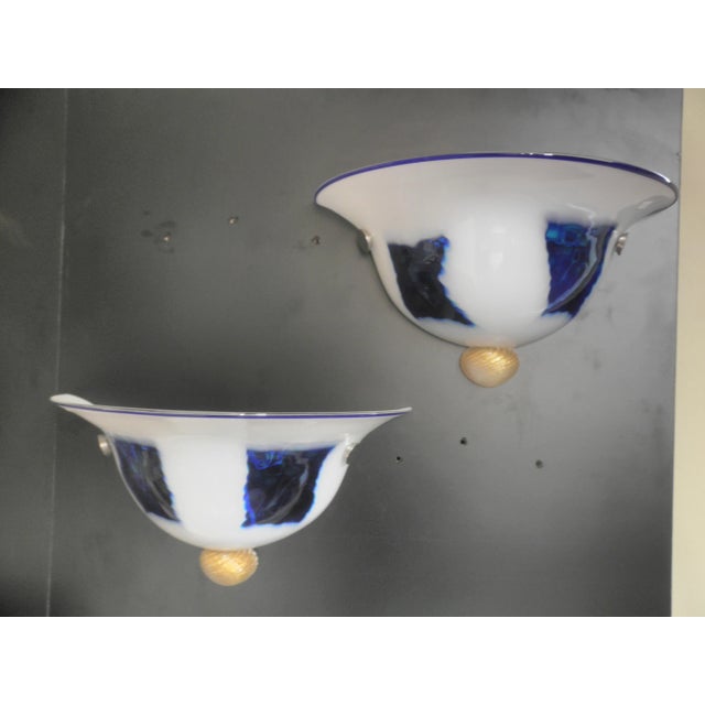 Murano White & Blue Wall Lights, 1980s, Set of 2 For Sale - Image 11 of 11