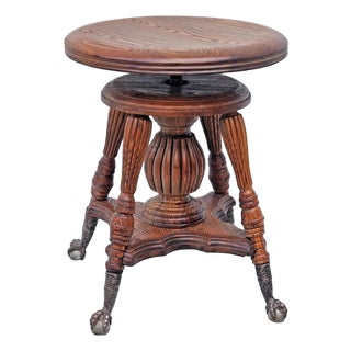 Antique Victorian Lyon & Healy Piano Stool Swivel Adjustable Cast Iron 1890s For Sale