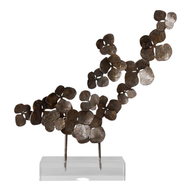 Gold Rubbed Black Flowers on Acrylic Accessory Acrylic For Sale