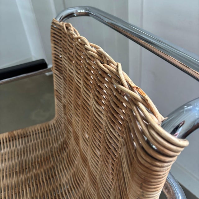 Rattan and Chromed Tubular Metal Lounge Chairs by Ludwig Mies Van Der Rohe, Set of 2 For Sale - Image 10 of 11