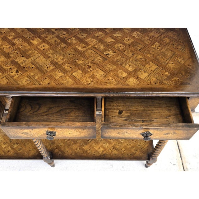 Theodore Alexander Burl Parquetry Console Table With 4 Drawers For Sale - Image 10 of 18