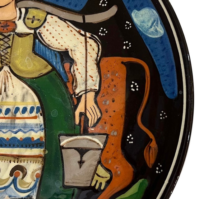 1990's Swiss Folk Art Pottery Charger - Milk Maid - Hans Schneider Steffisburg For Sale - Image 6 of 10