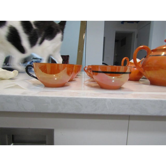 Vintage Rudolf Wachter Art Deco Orange Lusterware Tea Set- 27 Pieces For Sale - Image 10 of 11