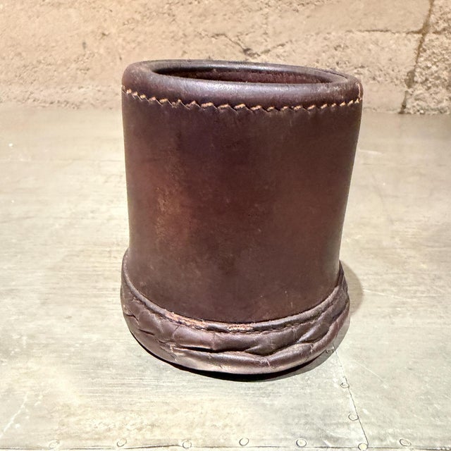 Brown Vintage Brown Leather Dice Cup After Paul Dupré-Lafon For Sale - Image 8 of 12