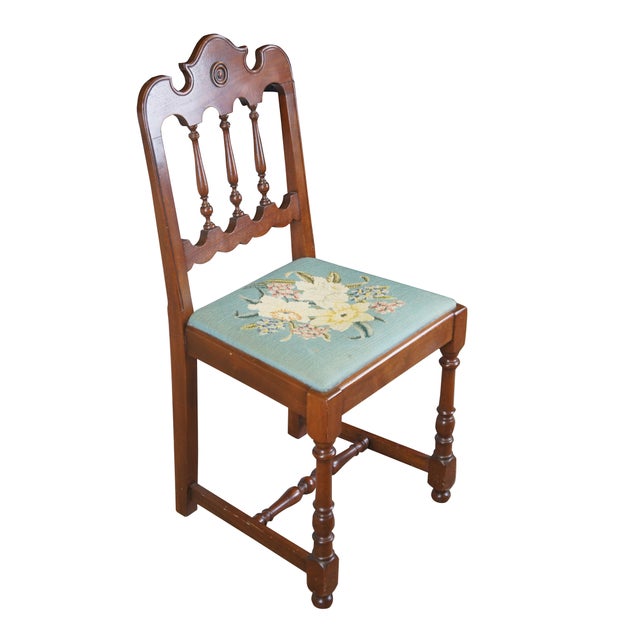 Victorian Antique Early 20th Century Michigan Chair Company Walnut Side Chair Embroidered Seat For Sale - Image 3 of 12
