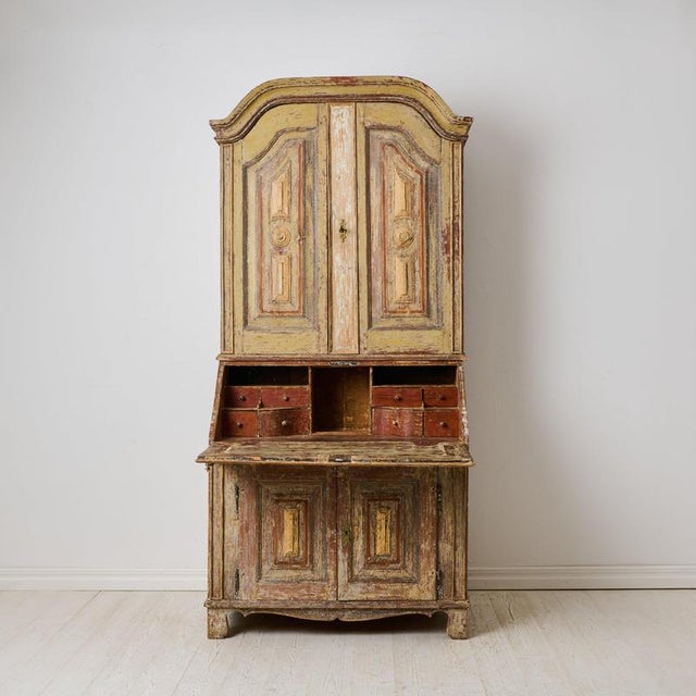 Antique Swedish writing cabinet from Northern Sweden. Beautiful country antique writing cabinet in folk art, hand-crafted...