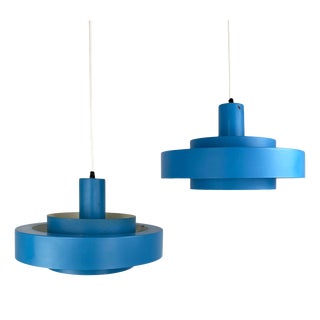 Blue Equator Pendant Lamps by Jo Hammerborg for Fog & Mørup, 1968, Set of 2 For Sale