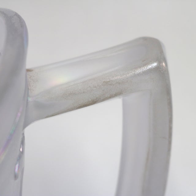 Vintage Imperial Carnival Glass Iridescent Frosty White Robins & Flowers Pitcher and 4 Glasses For Sale - Image 10 of 13