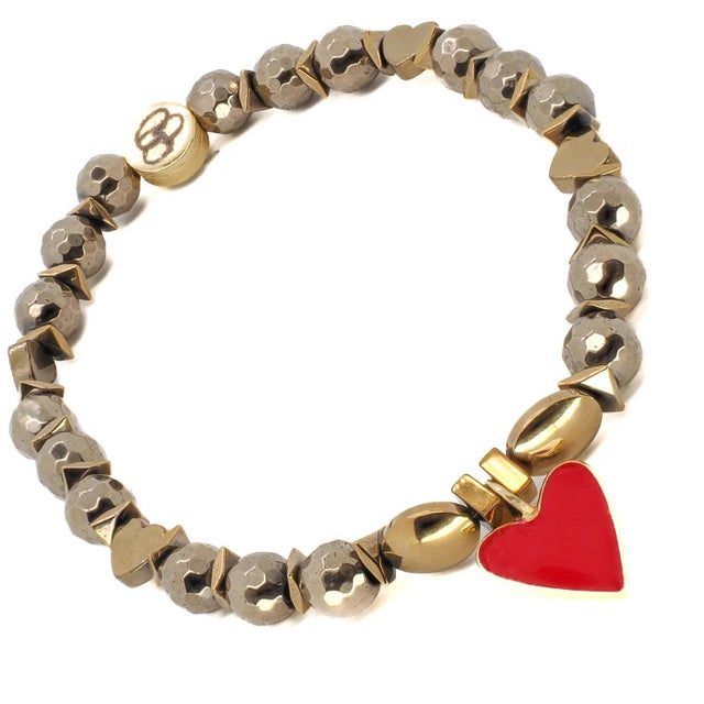 American Red Heart Gold Hematite Stone Love Beaded Bracelet For Sale - Image 3 of 8
