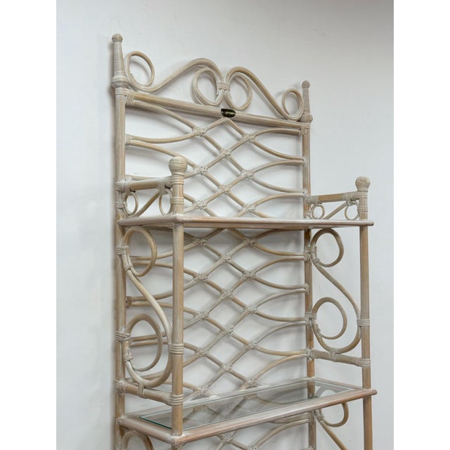 Henry Link Vintage Etagere Henry Link Rattan Whitewash Three-Tier Glass Shelves Coastal For Sale - Image 4 of 16