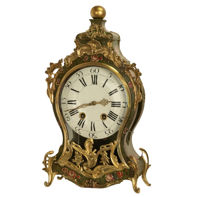 French Antique 18th Century French Louis XV Painted & Ormolu Vernis Martin Cartel Clock 1750 For Sale - Image 3 of 18