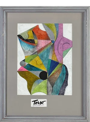 1977 “Torso Against Stucco Wall” Modernist Mixed-Media Painting by E.J. Hartmann, Framed