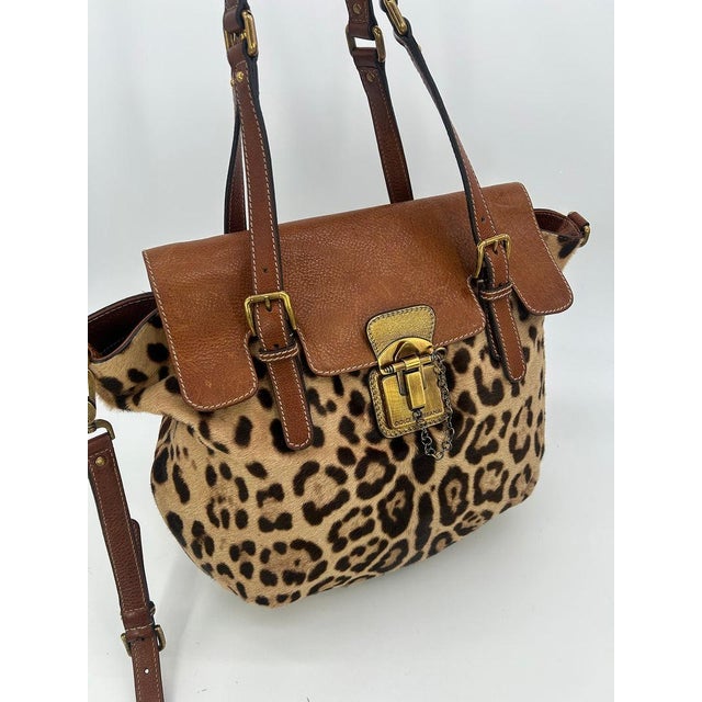 Tan Mid 20th Century Dolce and Gabbana Leopard Print Pony Hair Tan Leather Miss Privee Shoulder Bag For Sale - Image 8 of 11