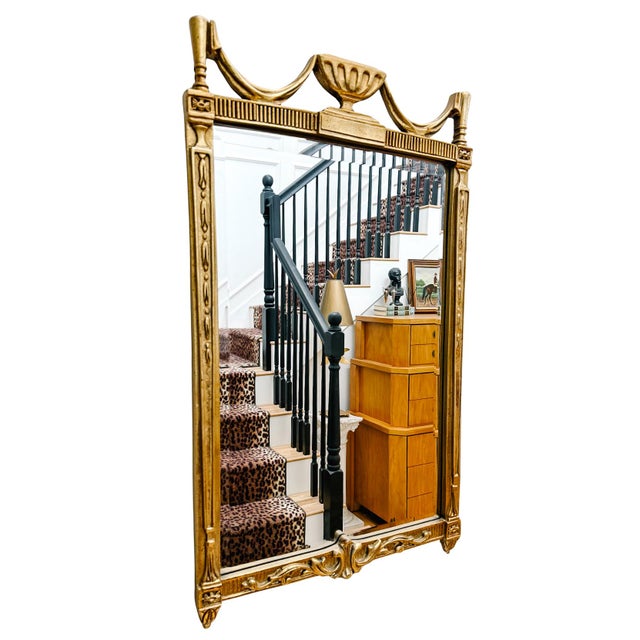 Vintage Neoclassical Giltwood Wall Mirror With Urn Pediment For Sale - Image 4 of 6