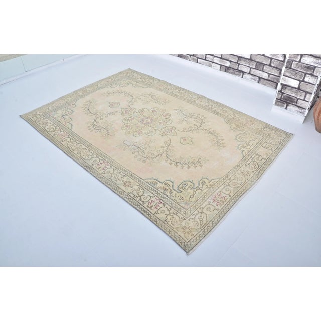 Art Deco 1960s Handmade Vintage Natural Pale Turkish Carpet For Sale - Image 3 of 11
