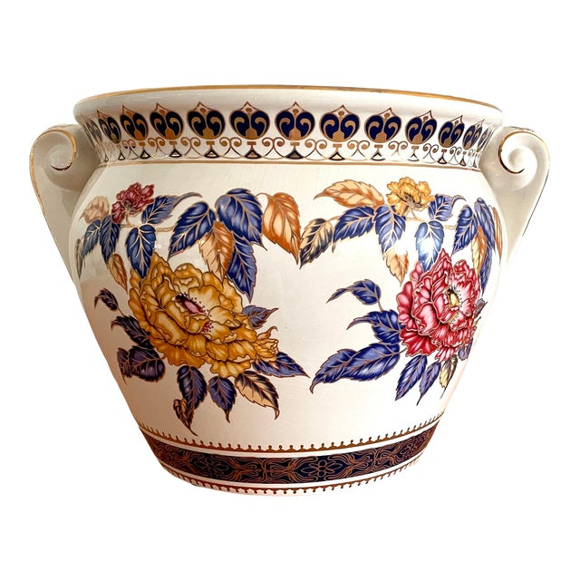 2000s Ethan Allen Chinoiserie Vase With Peonies Chairish