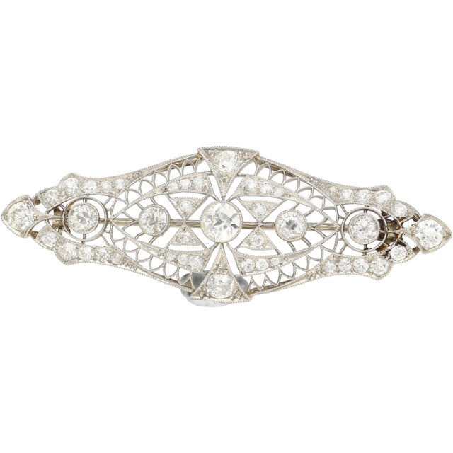 Metal Platinum And 14K Gold 2.75 Carat Old European Cut Edwardian Brooch For Sale - Image 7 of 7