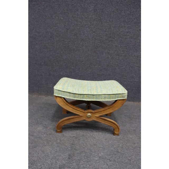 Wood Cherry Wood X-Base Upholstered Bench For Sale - Image 7 of 8